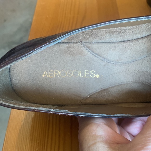 Aerosoles Final Exam Brown Slip On Croc Embossed Wedge Loafer Shoes - Picture 10 of 17